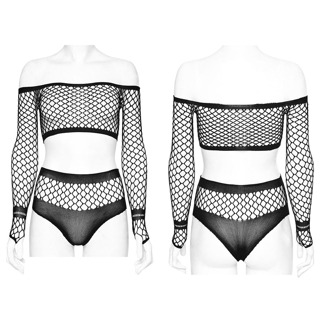PUNK RAVE Women's Punk Slim Fitted Mesh Tee Set