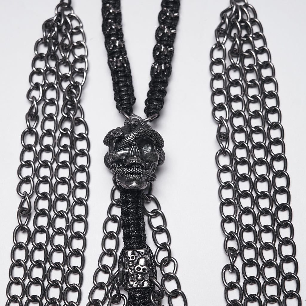PUNK RAVE Women's Punk Snake-Wrapped Skull Halterneck Chain Body Harness