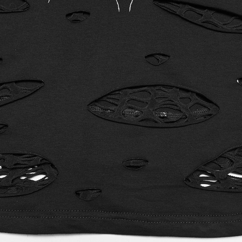 PUNK RAVE Women's Punk Spiders&Web Printed Tattered Tank Top Black