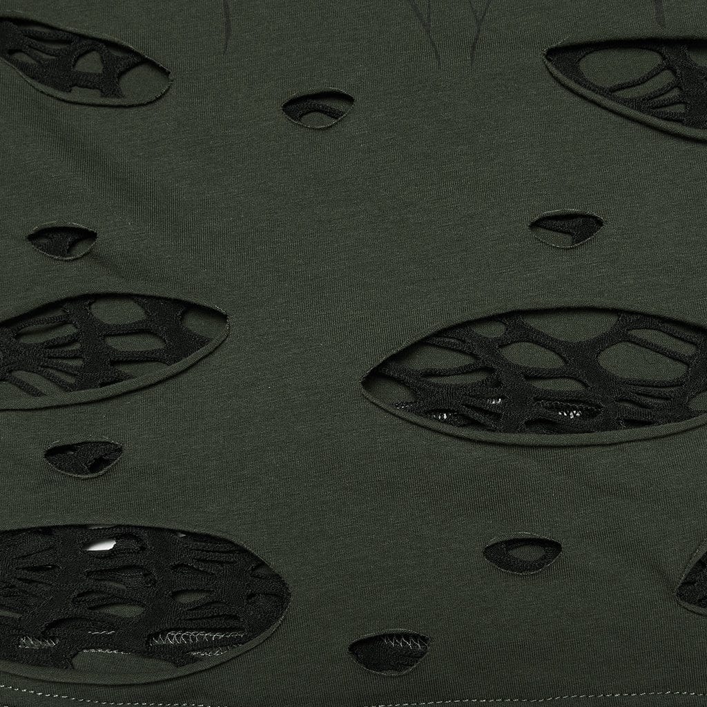 PUNK RAVE Women's Punk Spiders&Web Printed Tattered Tank Top Black-Green