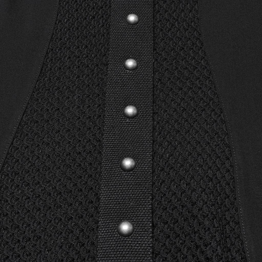 PUNK RAVE Women's Punk Strap Mesh Splice Sheer Dress with Hood