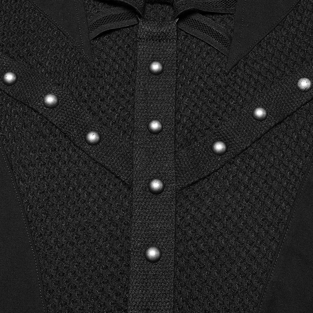 PUNK RAVE Women's Punk Strap Mesh Splice Sheer Dress with Hood