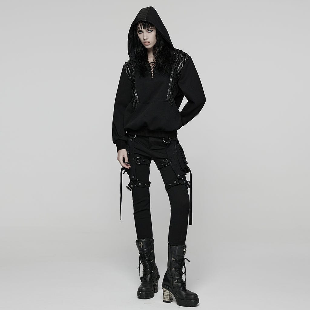 PUNK RAVE Women's Punk Strappy Hoodie