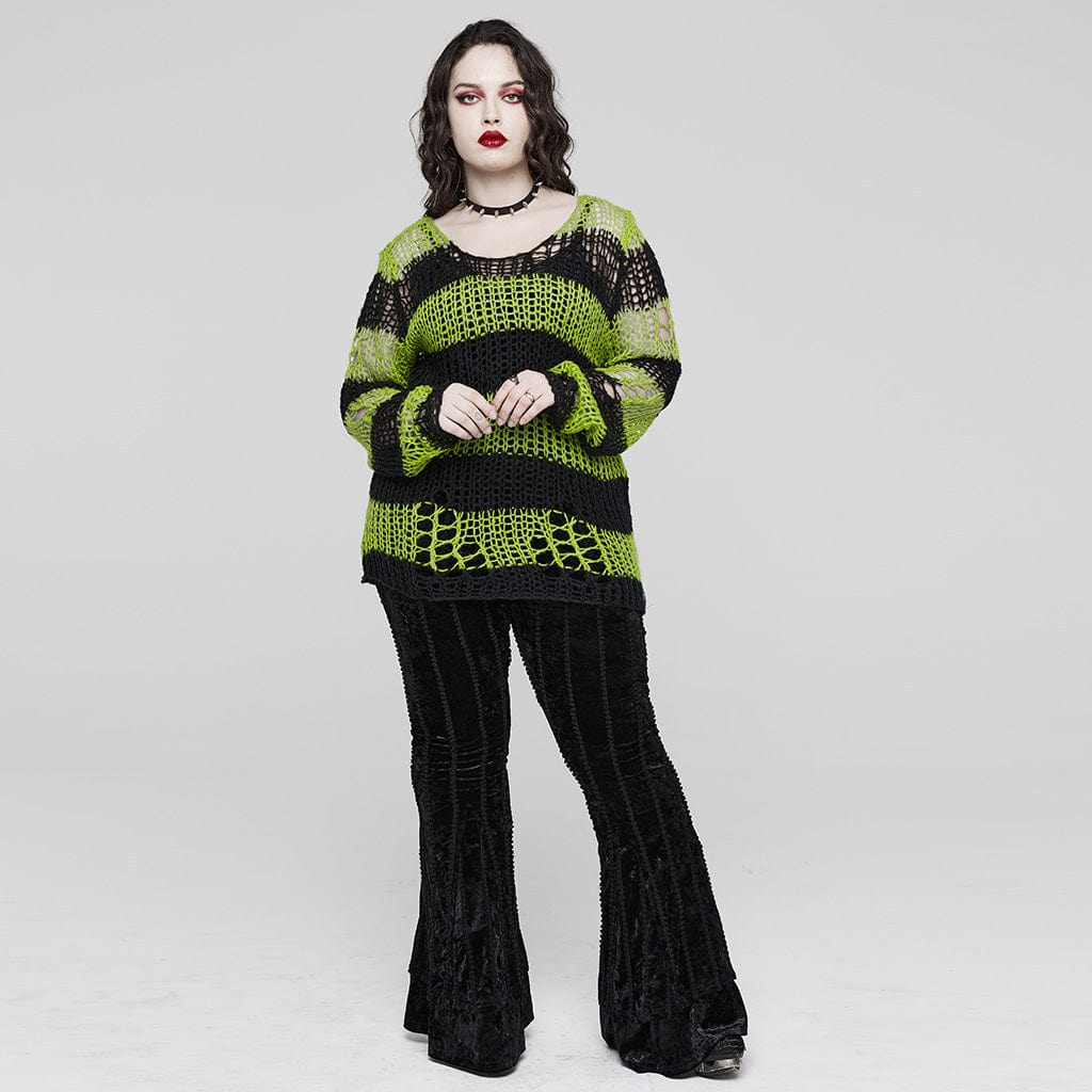 PUNK RAVE Women's Punk Striped Knitted Sweater
