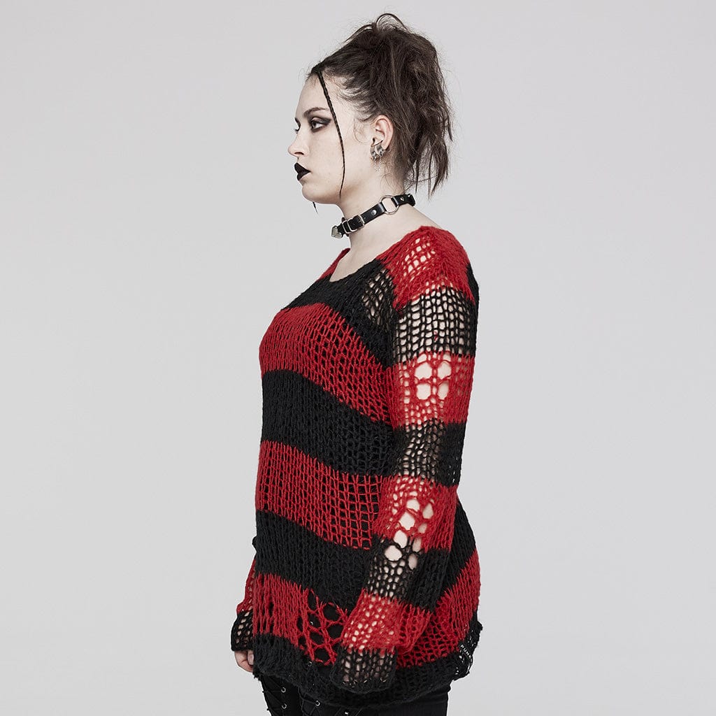 PUNK RAVE Women's Punk Striped Knitted Sweater