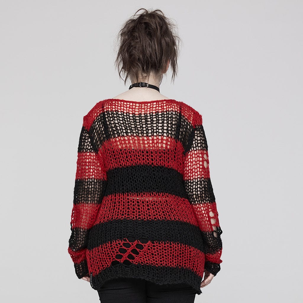 PUNK RAVE Women's Punk Striped Knitted Sweater