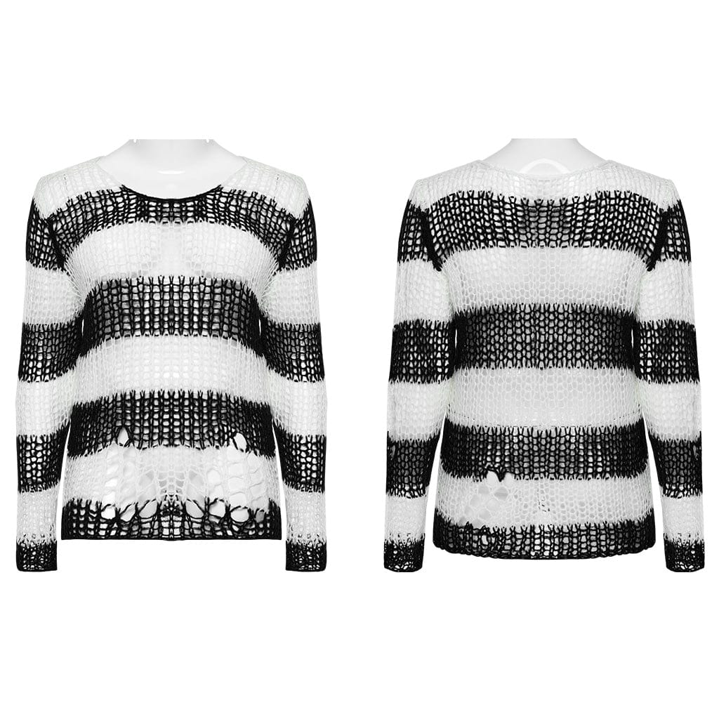 PUNK RAVE Women's Punk Striped Knitted Sweater