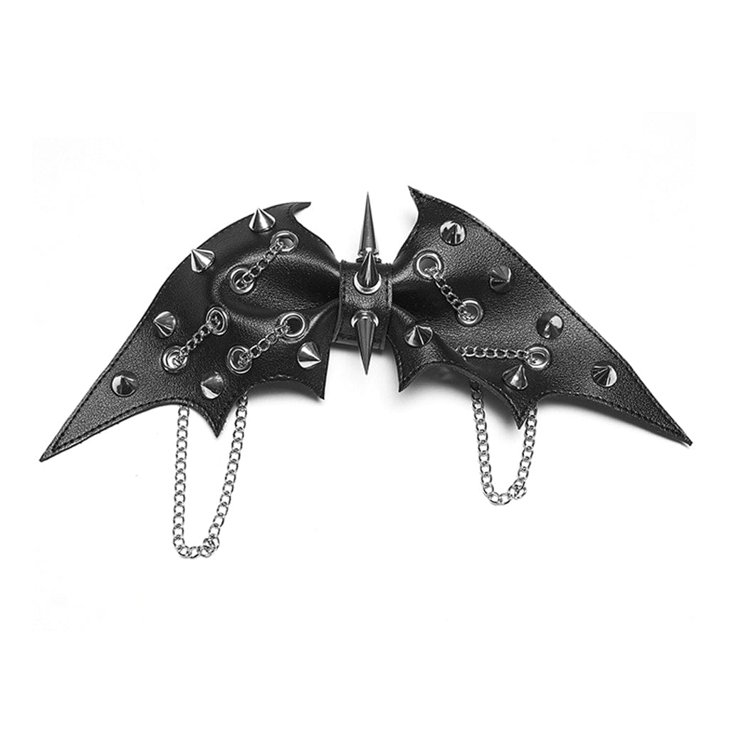 PUNK RAVE Women's Punk Studded Bat Bow Hairpin Black-Silver