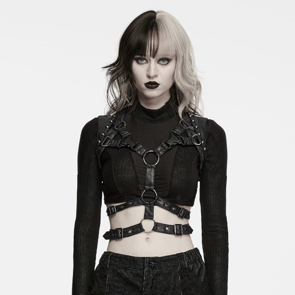 PUNK RAVE Women's Punk Studded Buckle Body Harness