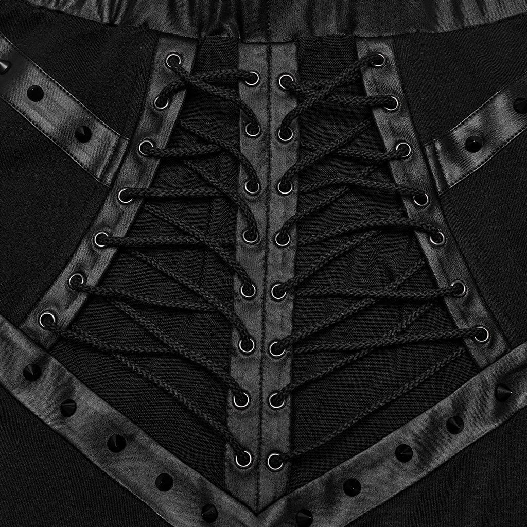 PUNK RAVE Women's Punk Studded Lace-up Fishtail Skirt Black