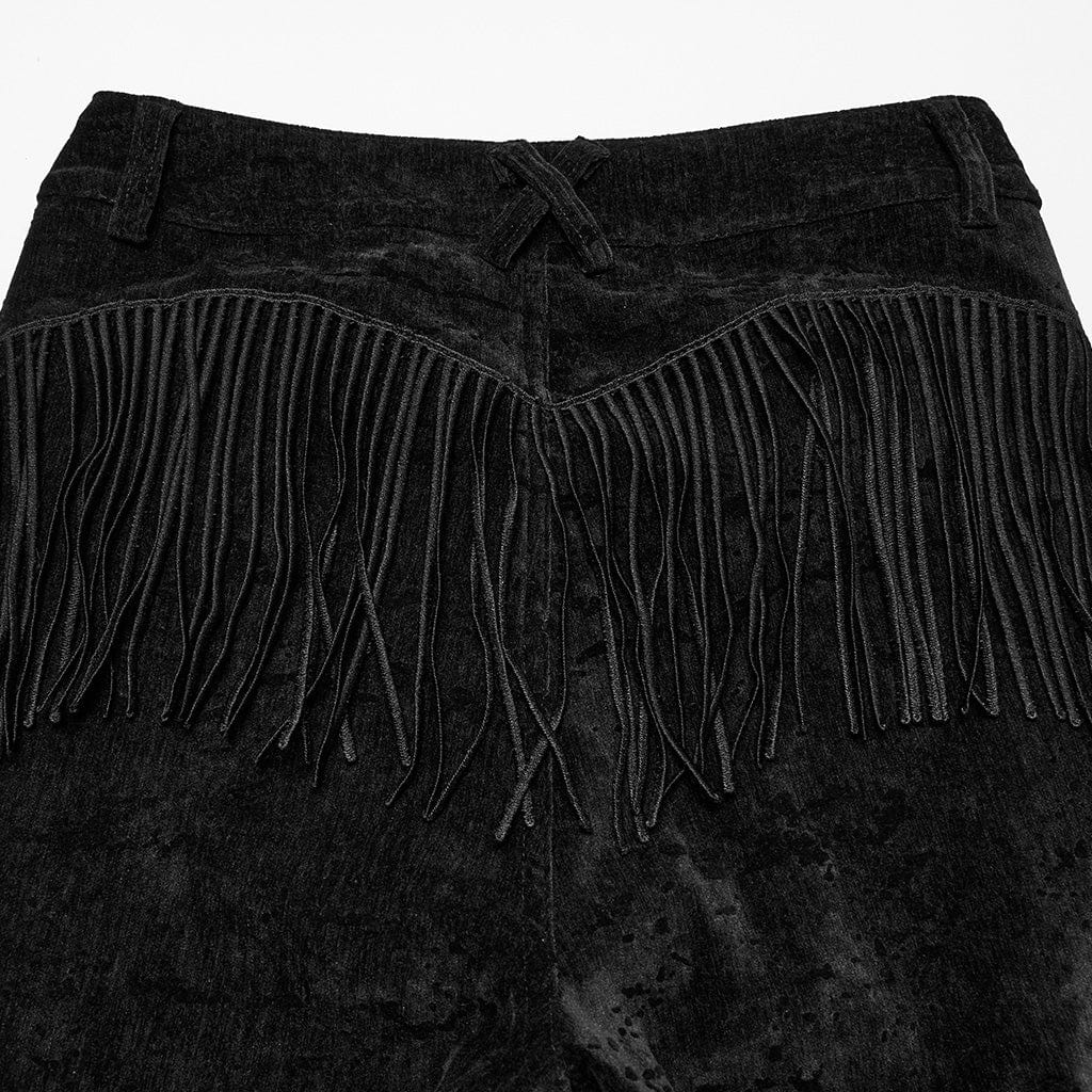 PUNK RAVE Women's Punk Tassel Splice Flared Pants Black