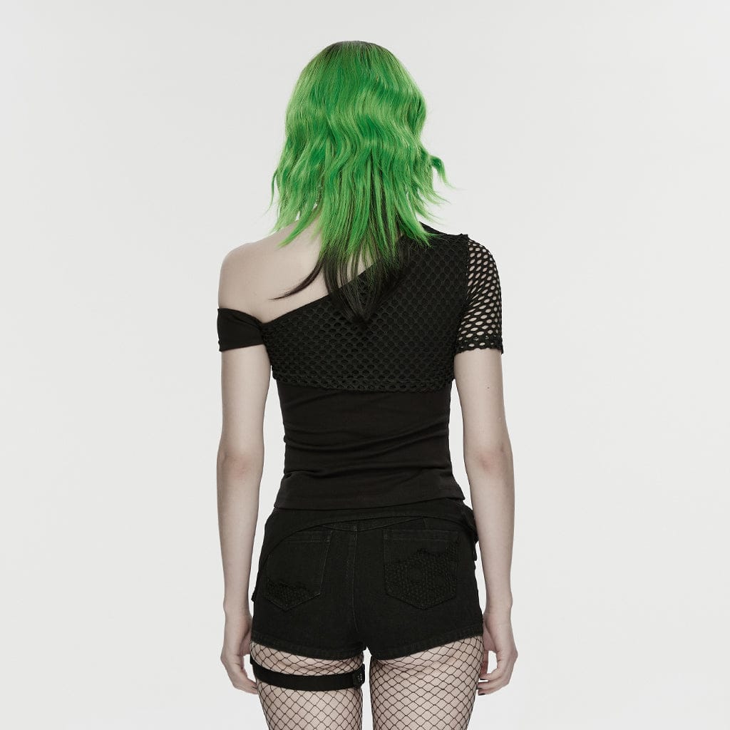 PUNK RAVE Women's Punk Tattered Shorts with detachable Leg bag