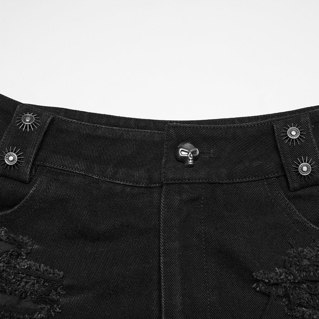 PUNK RAVE Women's Punk Tattered Shorts with detachable Leg bag