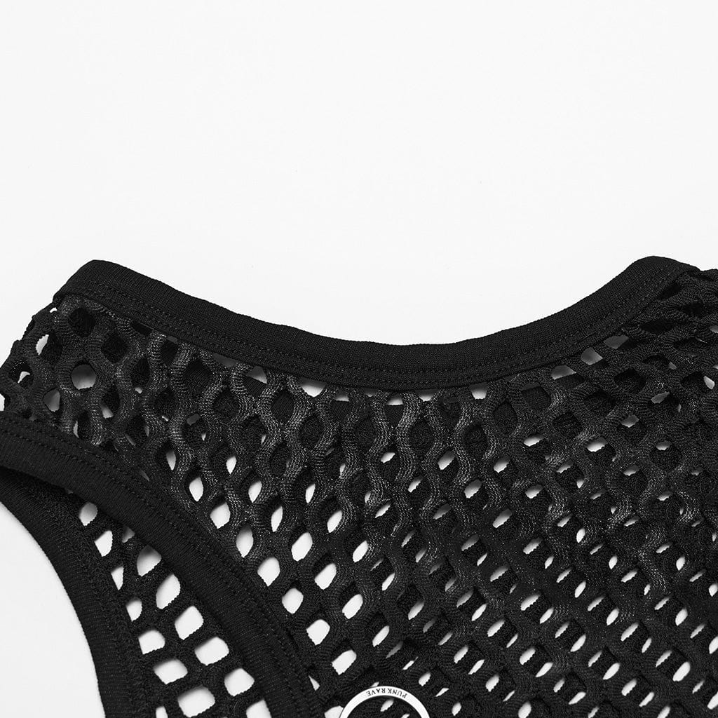 PUNK RAVE Women's Punk Tie-dyed Mesh Tank Top Black