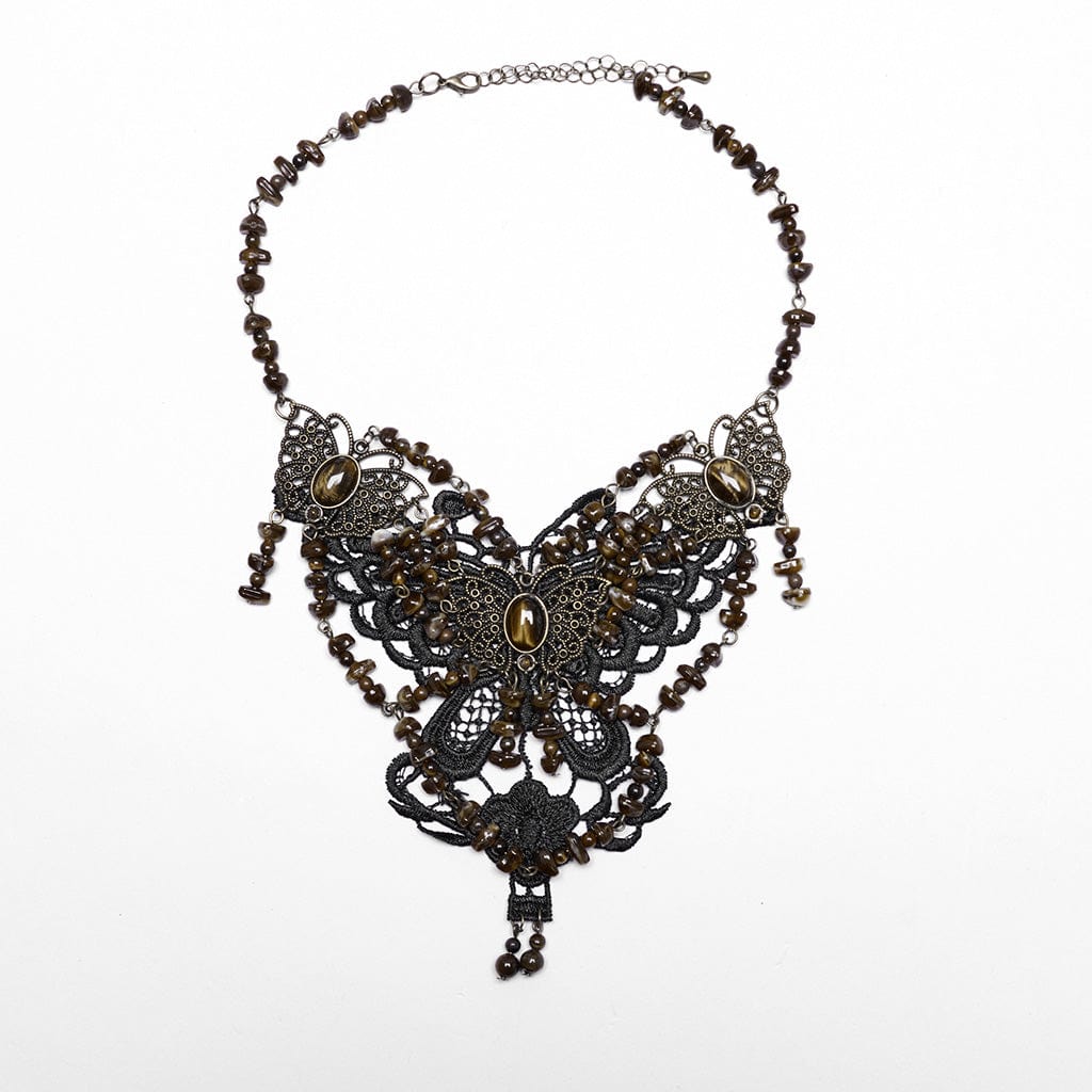 PUNK RAVE Women's Steampunk Irregular Beaded Butterfly Necklace Amber