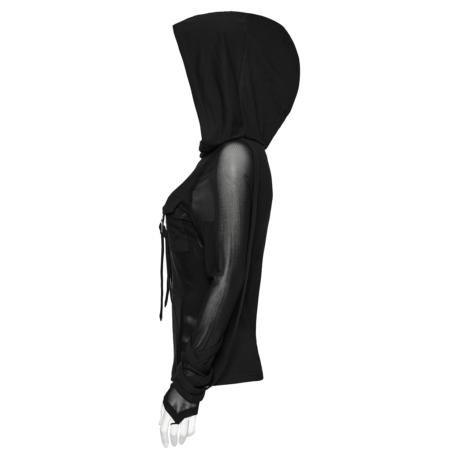 PUNK RAVE Women's Straps Hooded Mesh Tops