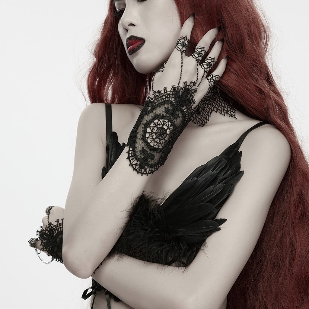 PUNK RAVE Women's Vintage Gothic Cutout Lace Gloves