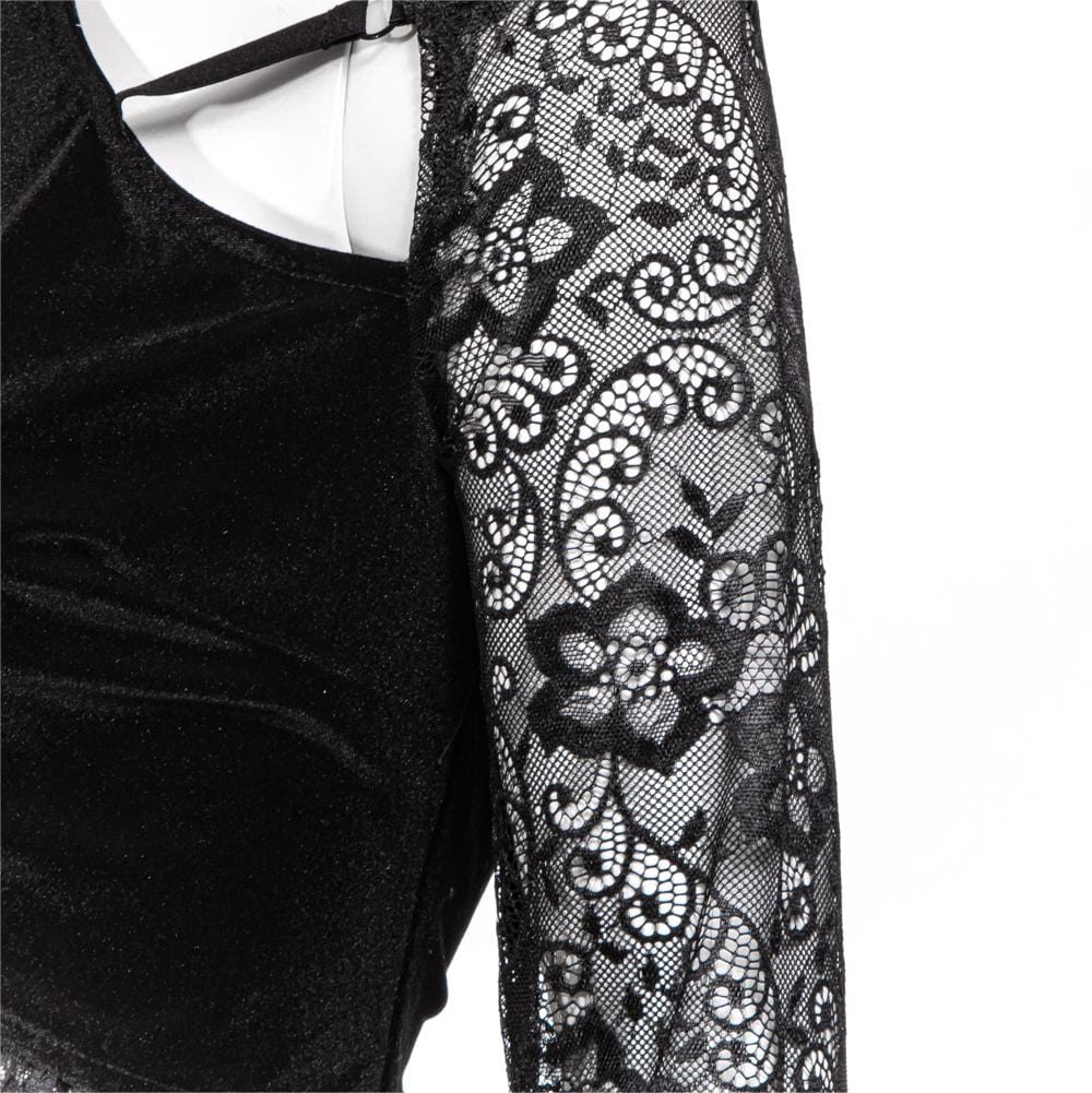 RNG Women's Gothic Halterneck Lace Long Sleeved Crop Top