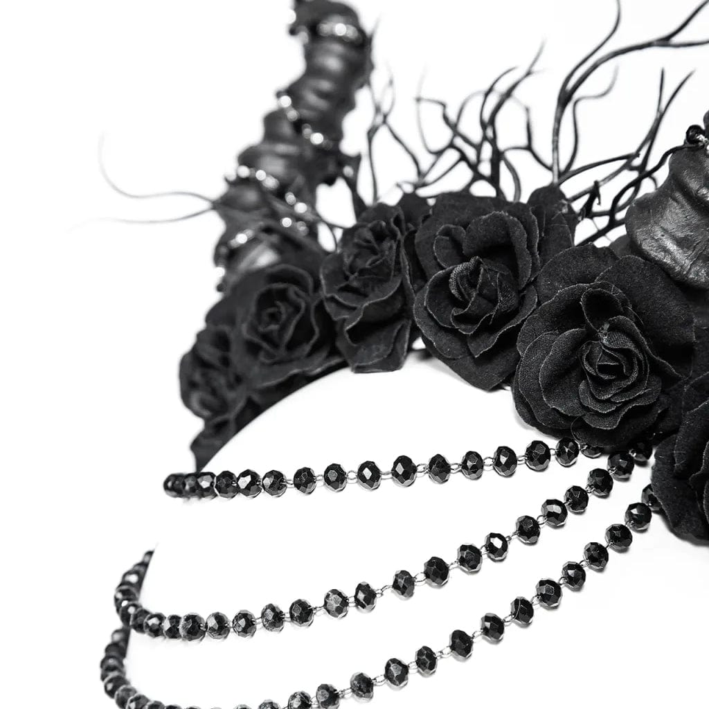 RNG Women's Gothic Horned Beaded Rose Headwear