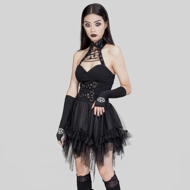 RNG Women's Gothic Irregular Ruffled Halterneck Dress