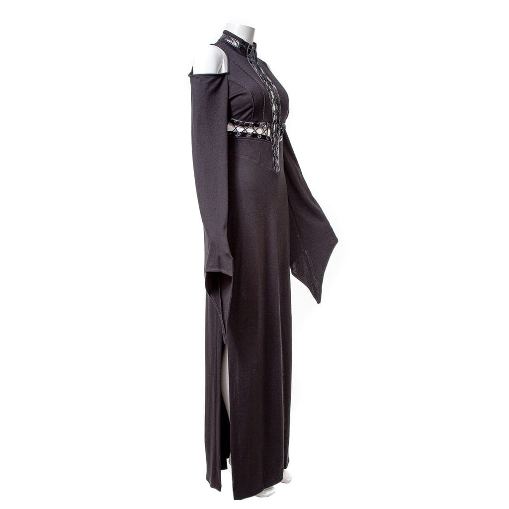 RNG Women's Gothic Lacing-up Trumpet Sleeved Maxi Dress