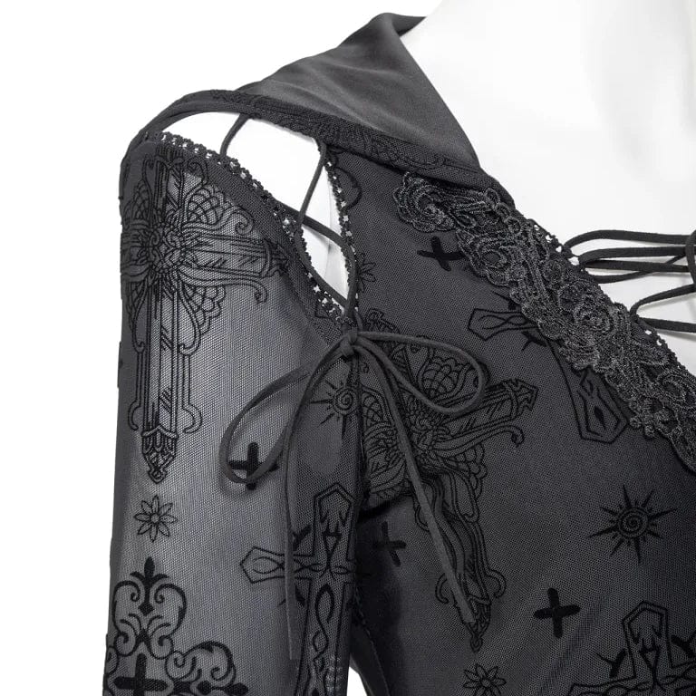 RNG Women's Gothic Plunging Flared Sleeved Split Dress with Hood