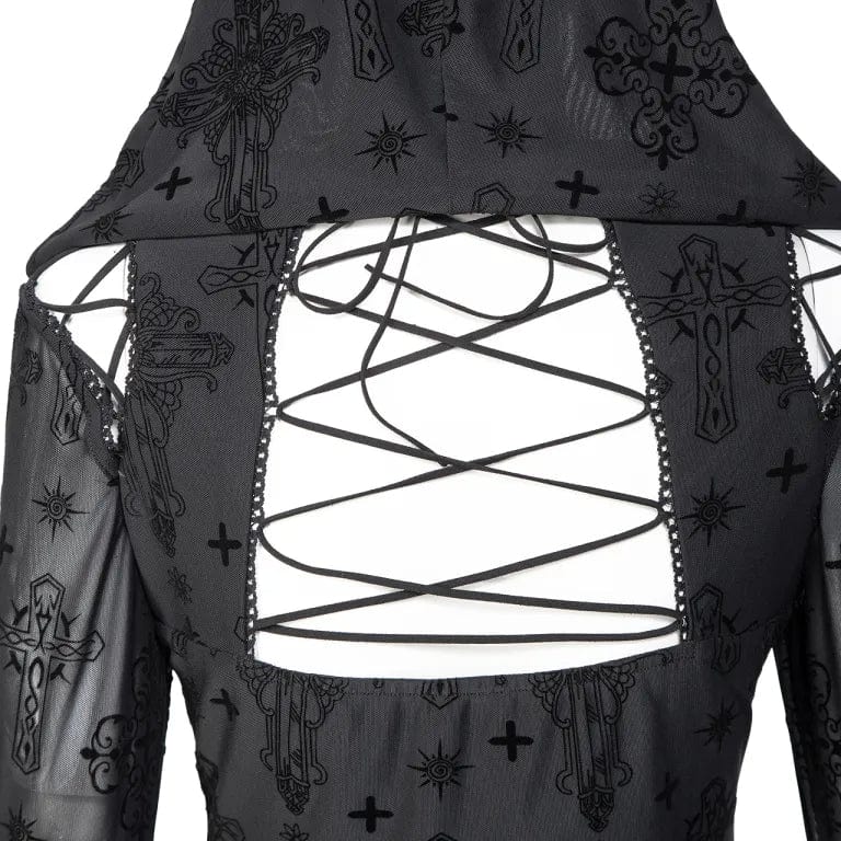 RNG Women's Gothic Plunging Flared Sleeved Split Dress with Hood