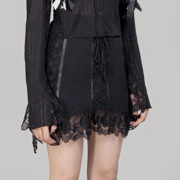 RNG Women's Gothic Ruffled Lace Splice Lace-up Skirt