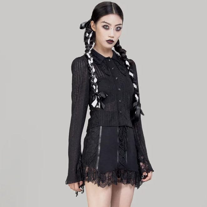 RNG Women's Gothic Ruffled Lace Splice Lace-up Skirt