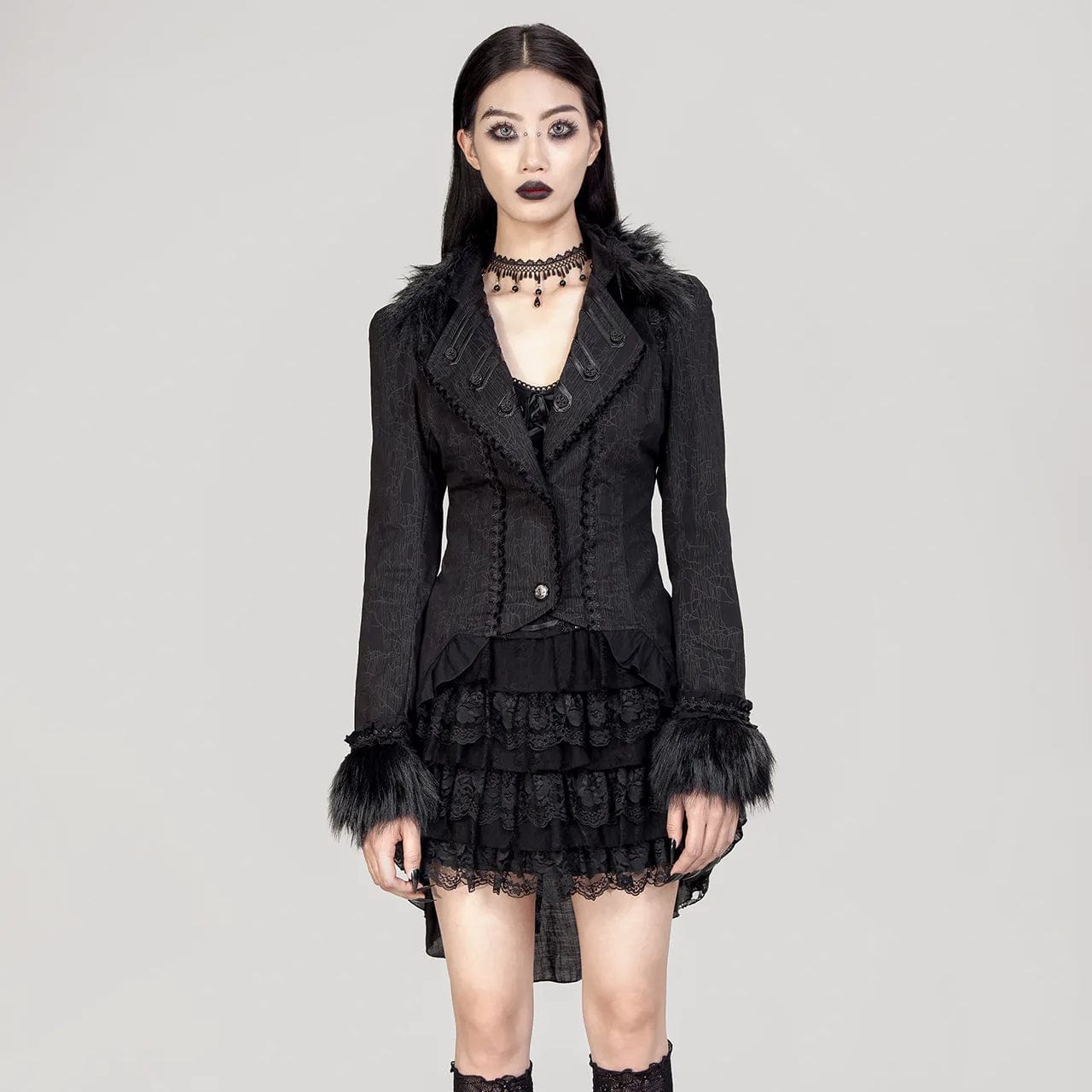 RNG Women's Gothic Ruffled Lace Splice Swallow-tailed Coat