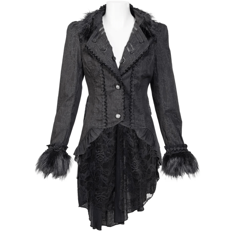 RNG Women's Gothic Ruffled Lace Splice Swallow-tailed Coat
