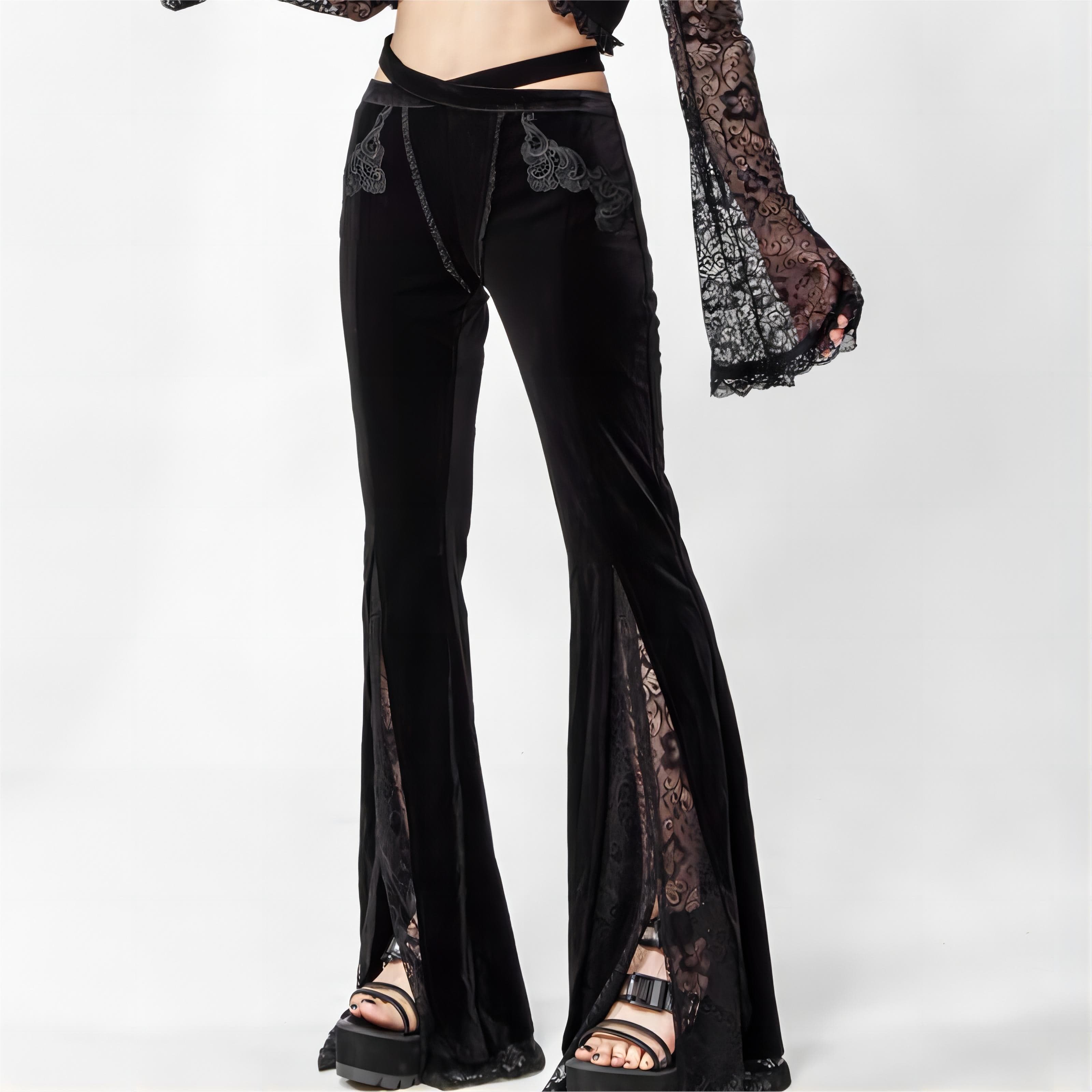RNG Women's Gothic Splice Slit Lace Pants