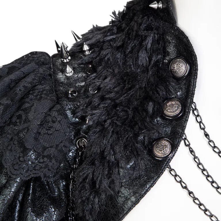 RNG Women's Gothic Stand Collar Studded Faux Leather Cape