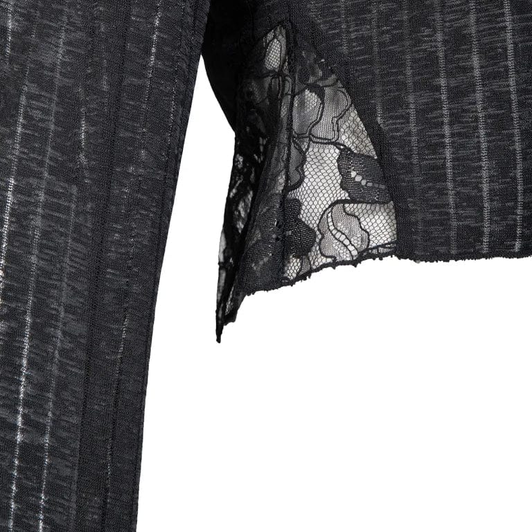 RNG Women's Gothic Turn-down Collar Lace Splice Shirt