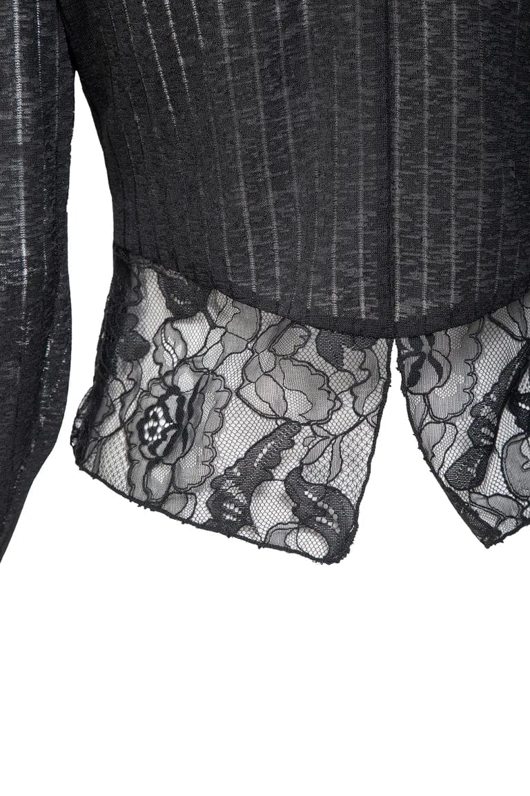 RNG Women's Gothic Turn-down Collar Lace Splice Shirt