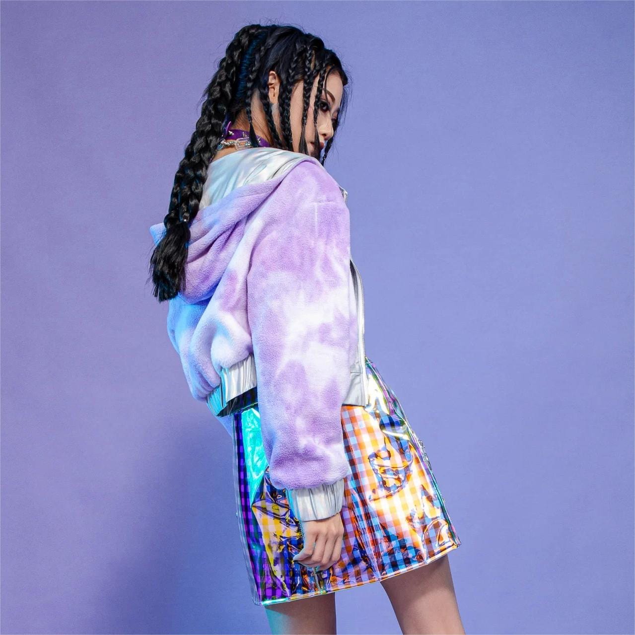 RNG Women's Grunge Contrast Color Plaid Short Skirt