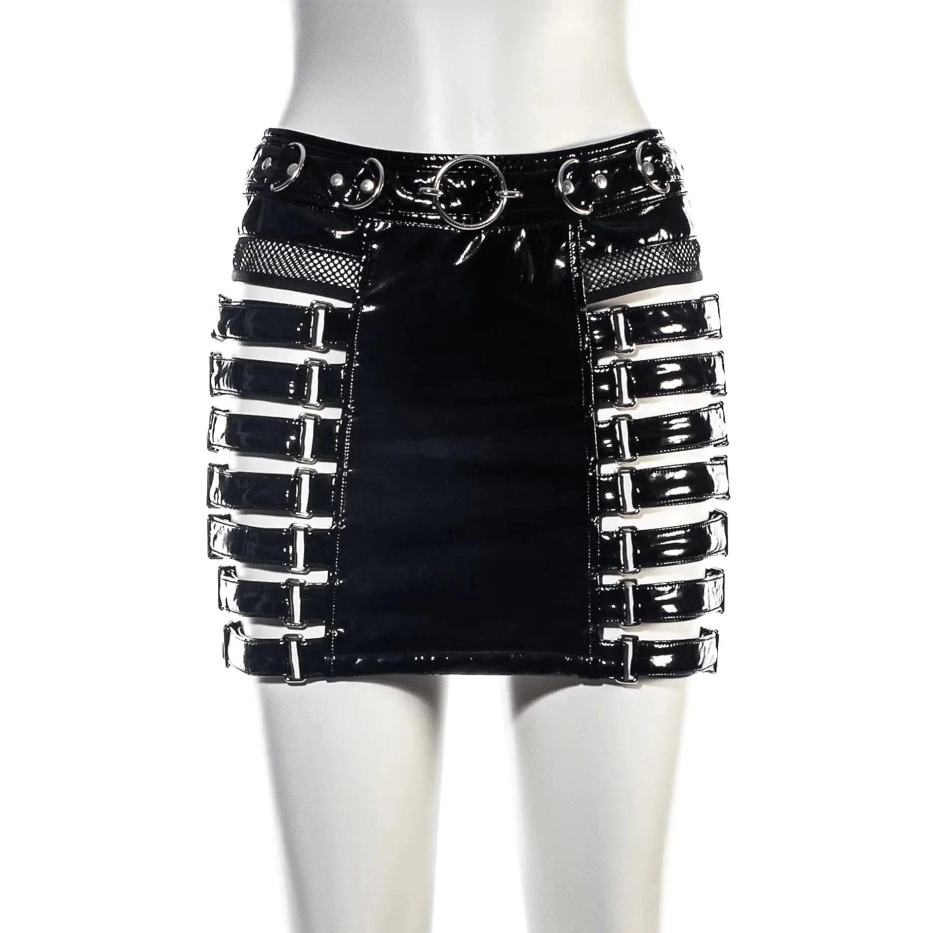 RNG Women's Grunge Cutout Patent Leather Skirt