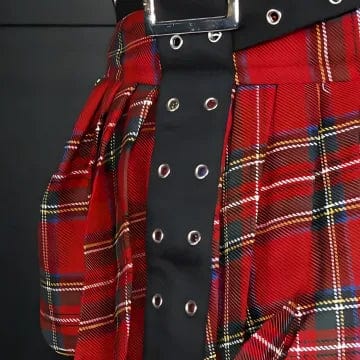 RNG Women's Grunge Eyelet Buckled Plaid Pleated Skirt Red