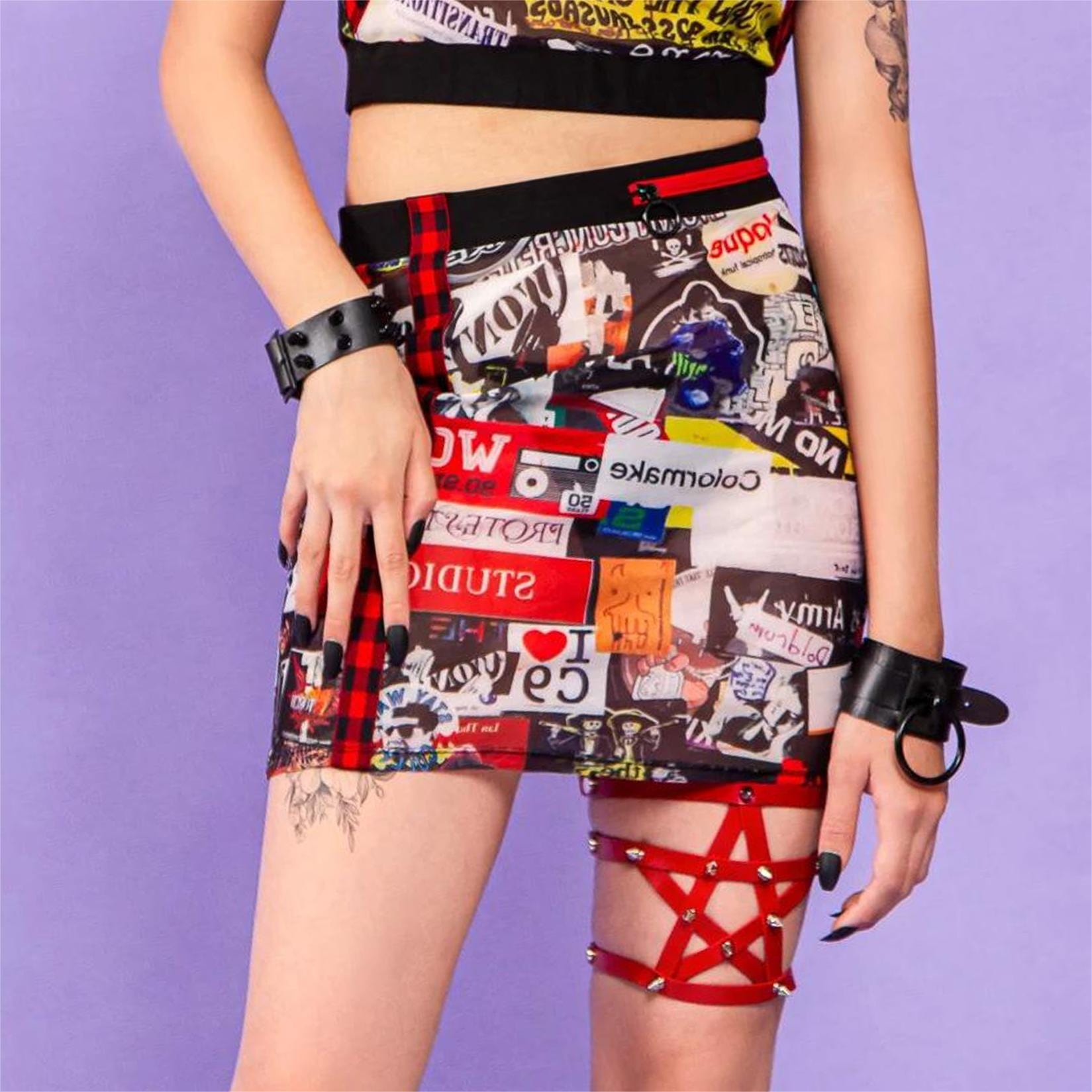 RNG Women's Grunge Graffiti Printed Short Skirt