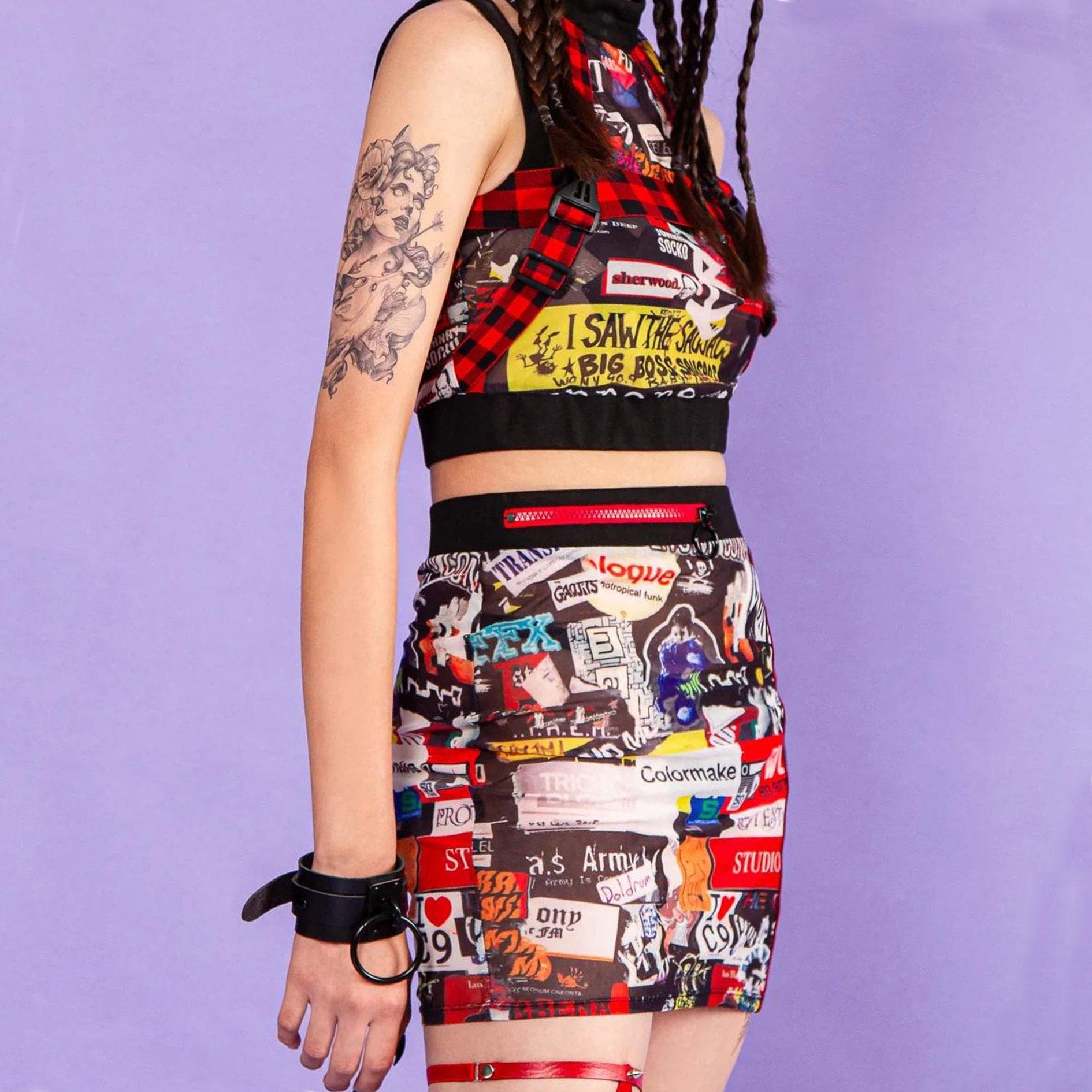 RNG Women's Grunge Graffiti Printed Short Skirt