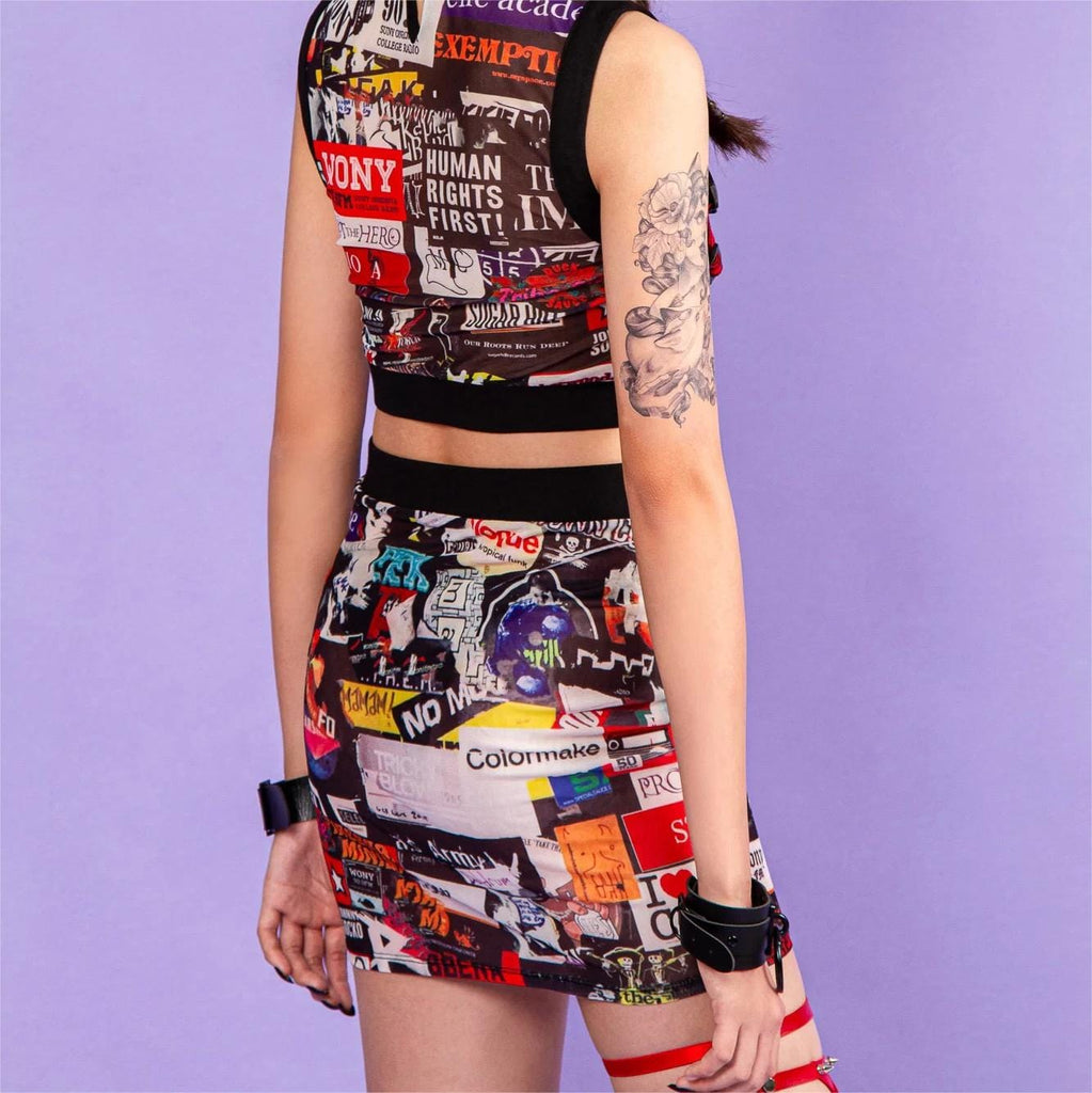 RNG Women's Grunge Graffiti  Printed Short Skirt