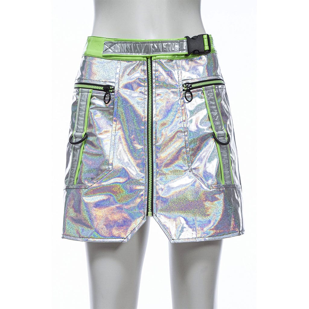 RNG Women's Grunge Luminous Front-zip Short Skirt