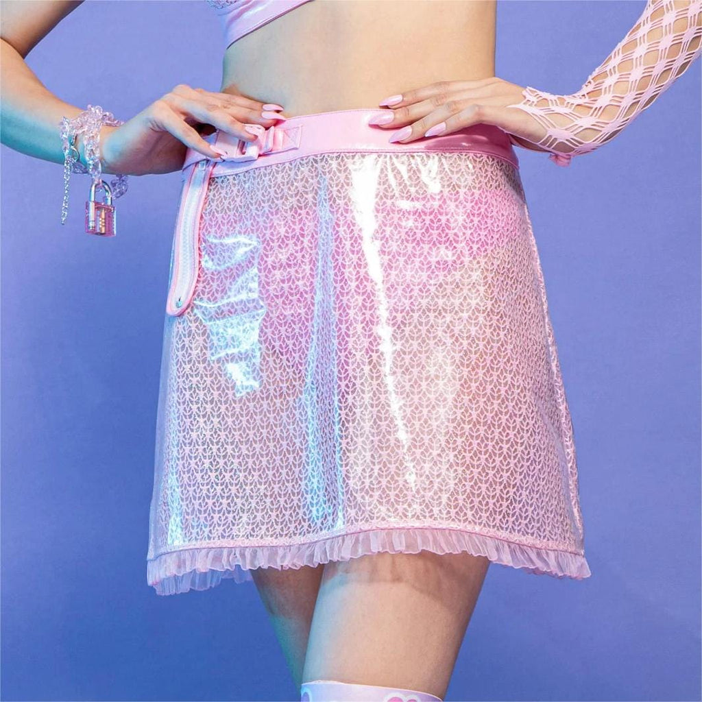 RNG Women's Grunge Sheer  Lace-trimmed Short Skirt