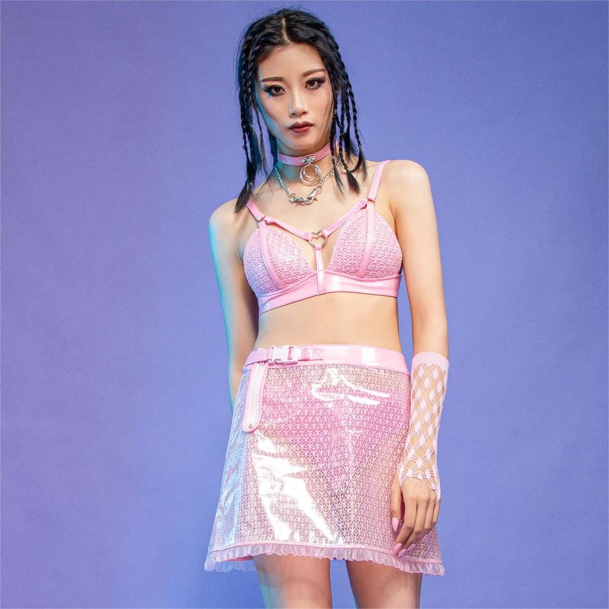 RNG Women's Grunge Sheer Lace-trimmed Short Skirt