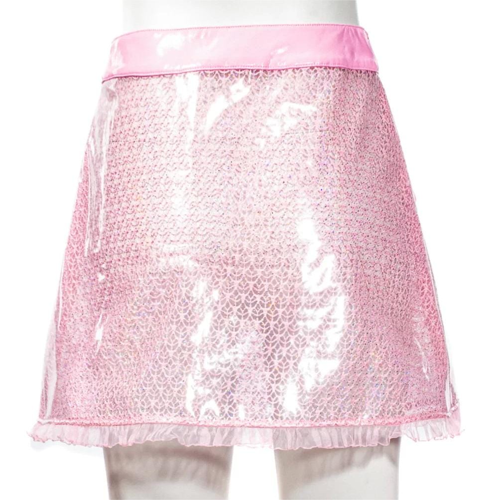 RNG Women's Grunge Sheer Lace-trimmed Short Skirt