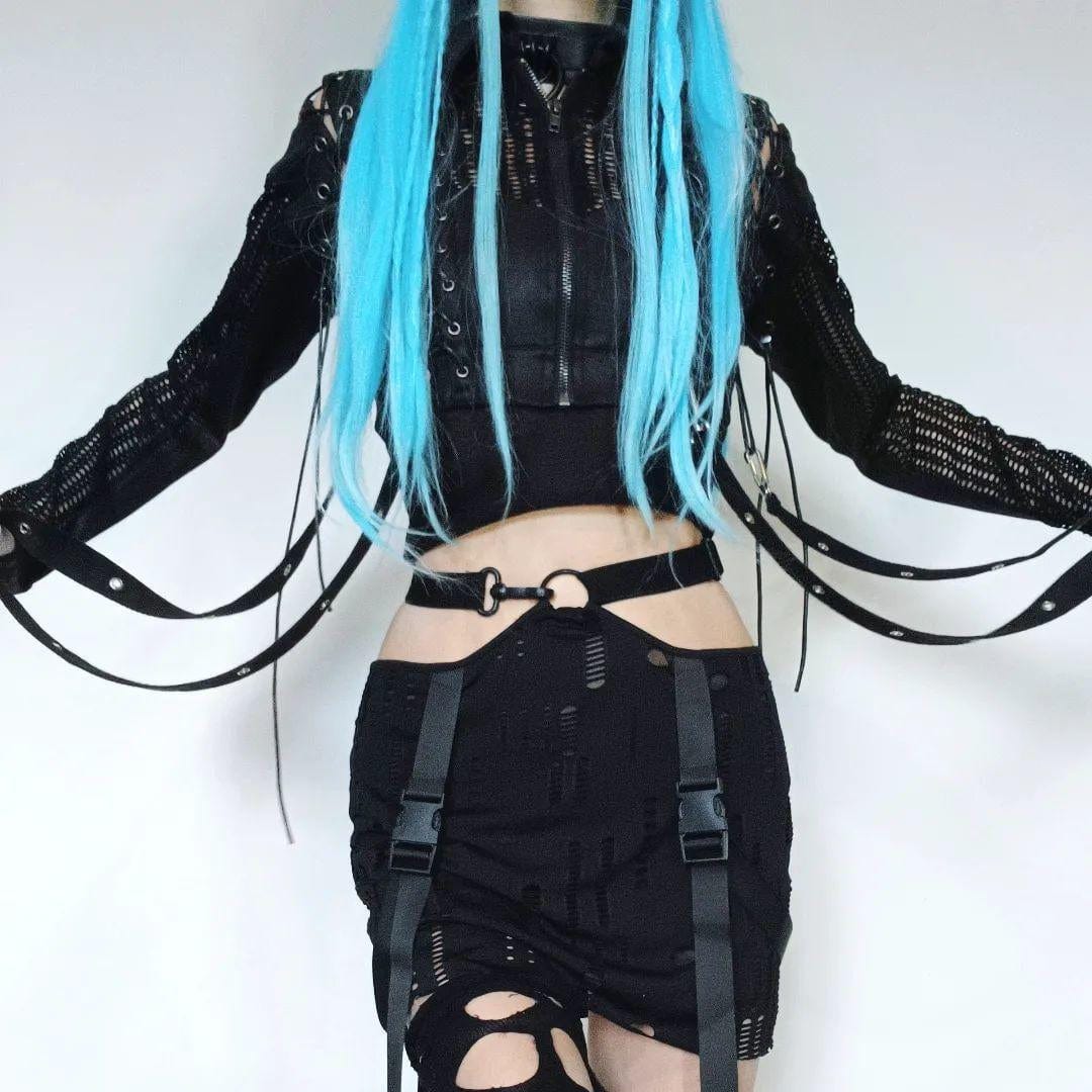 RNG Women's Grunge Splice Lacing-up Mesh Vest