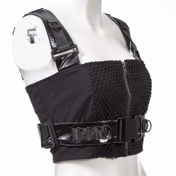 RNG Women's Punk Big-buckle Mesh Splice Vest