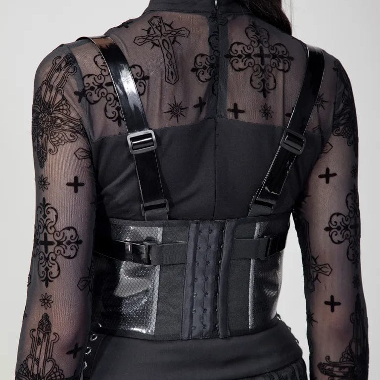 RNG Women's Punk Buckles Mesh Underbust Corset Black
