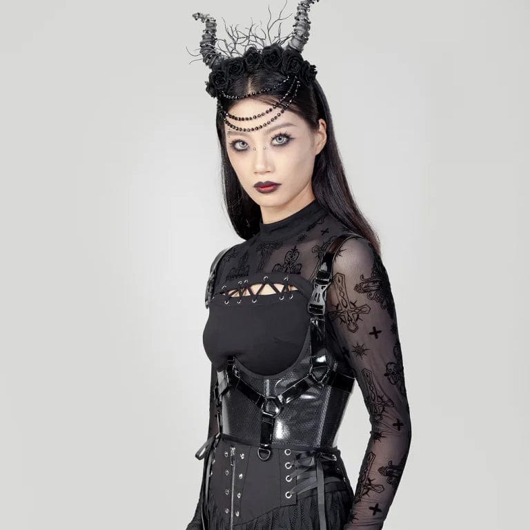 RNG Women's Punk Buckles Mesh Underbust Corset Black