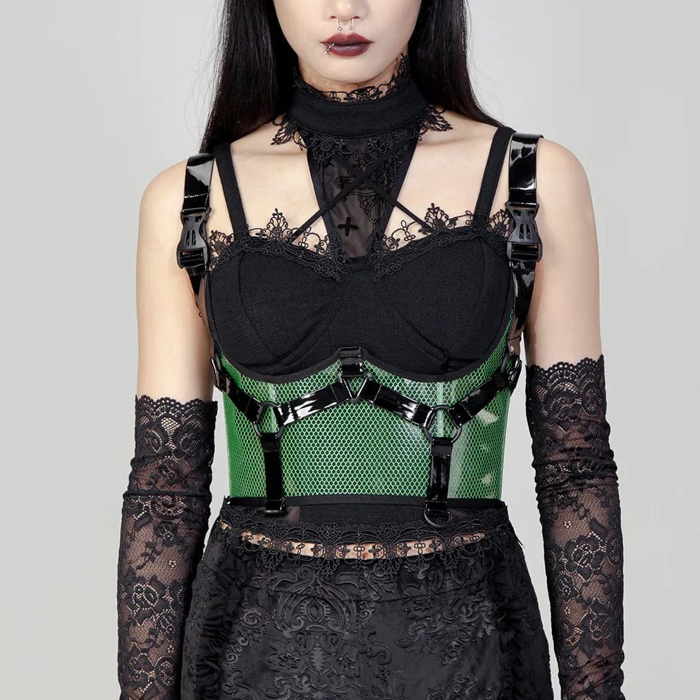 RNG Women's Punk Buckles Mesh Underbust Corset Green